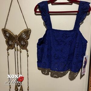 Celebrity Pink Blue Eyelet Crop Top - Size XXL